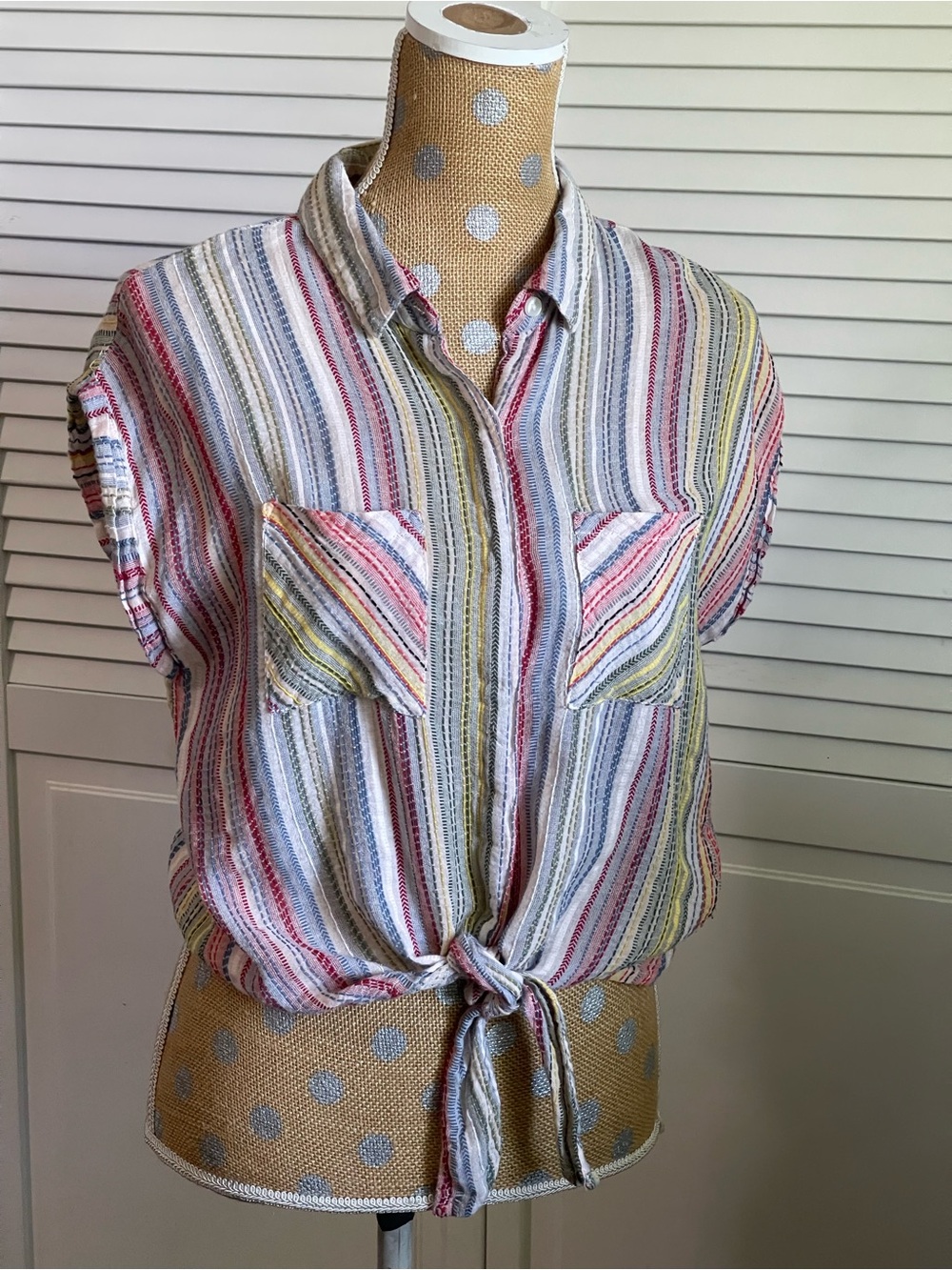 Tea Rose Striped Tie-Front Button-Up Shirt  Multicolor